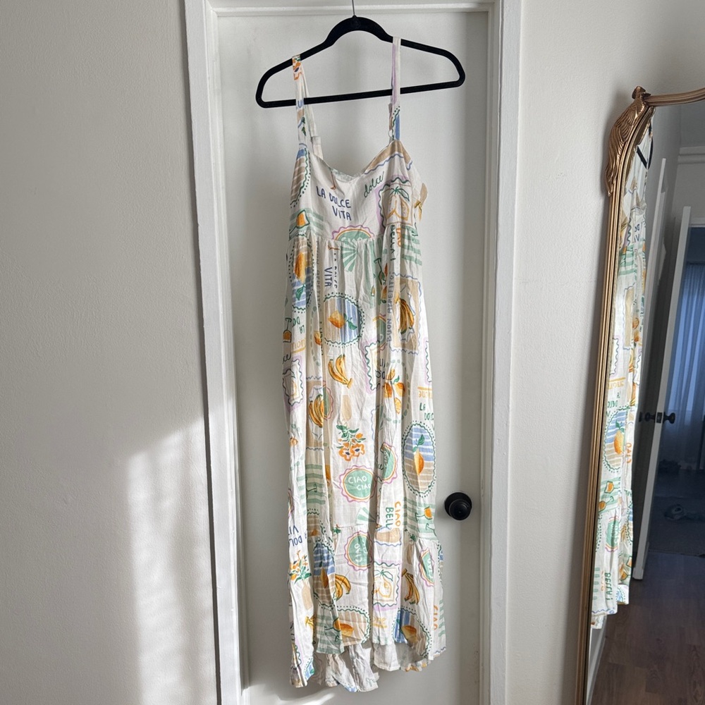 Paper Heart - Anthropology, White Fruit-Print Maxi Dress